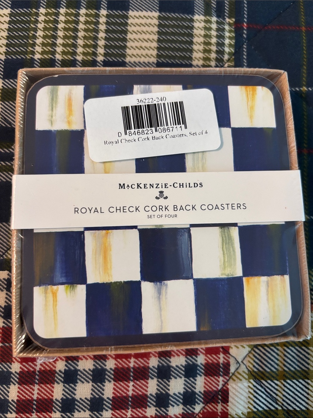 MacKenzie-Childs Royal Check Coasters in Blue, White and Yellow - Set of 4